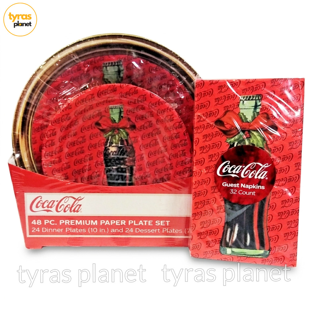 Coca-Cola Bottle Christmas Design 48 pc. Paper Plate Set & 32 ct. Napkins New
